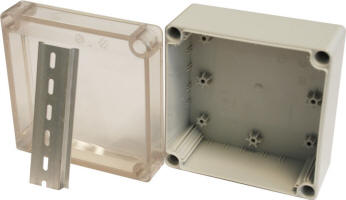 ABS Enclosure with DIN rail, Clear Lid