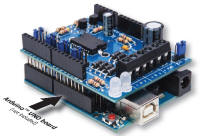 Velleman Motor and Power Shield mounted on Arduino UNO